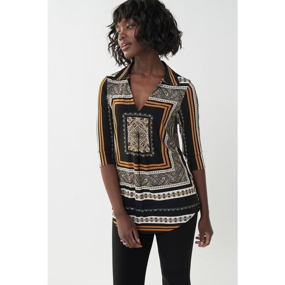 Joseph Ribkoff V Neck Paisley Top Style 223228 - Black Multi NWT